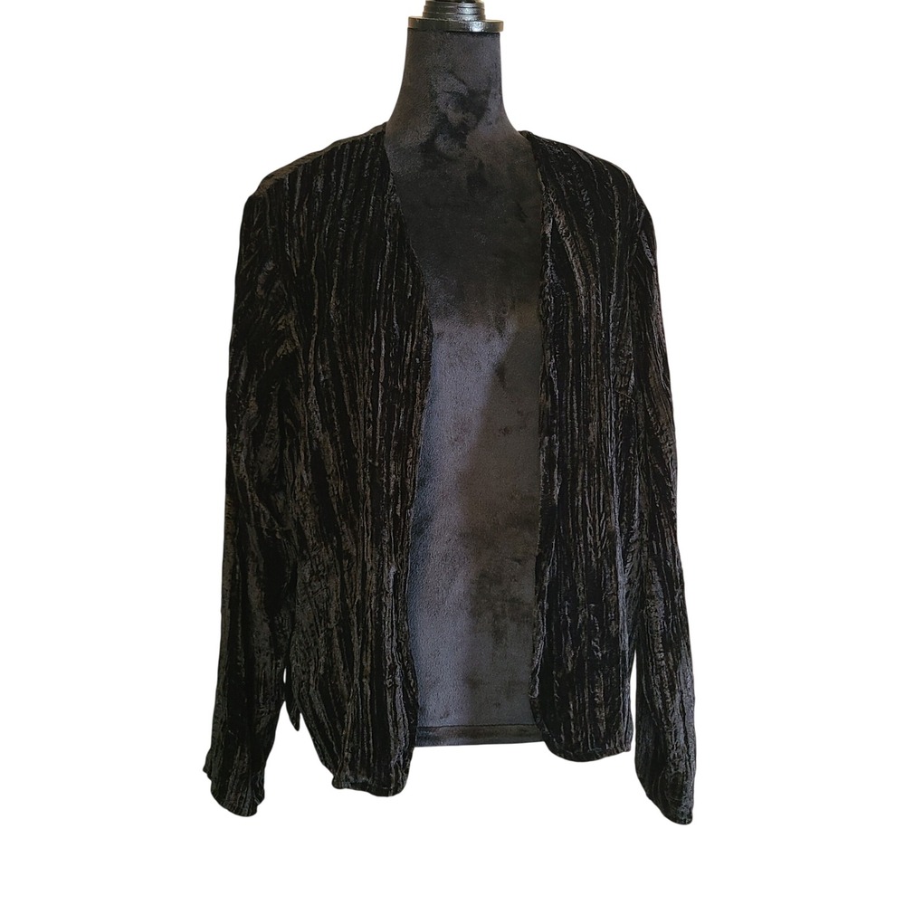 VTG Mirasol Crushed Velvet Jacket Womens L Black Red Paisley Lined Whimsi Goth